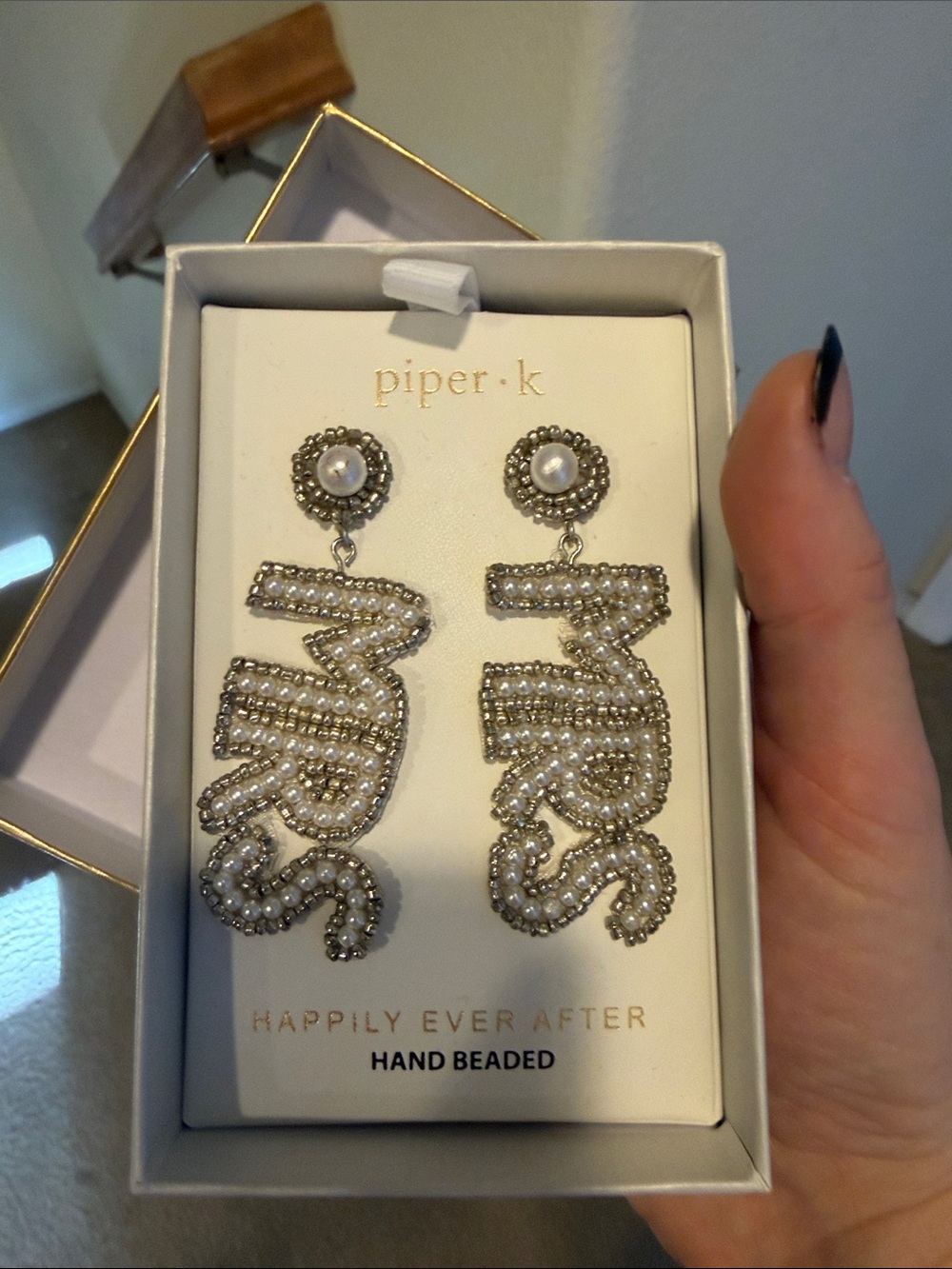 Piper Pearl Beaded 'Mrs' Drop Earrings in Ivory and Silver